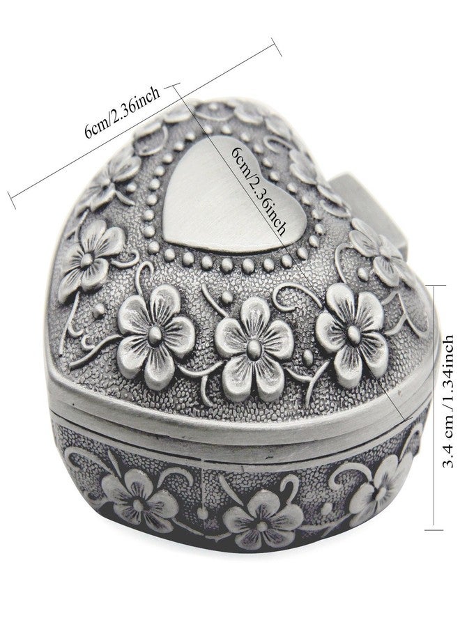 AVESON Classic Vintage Antique Heart Shape Jewelry Box Ring Small Trinket Storage Organizer Chest Christmas Gift, Silver - Image 3