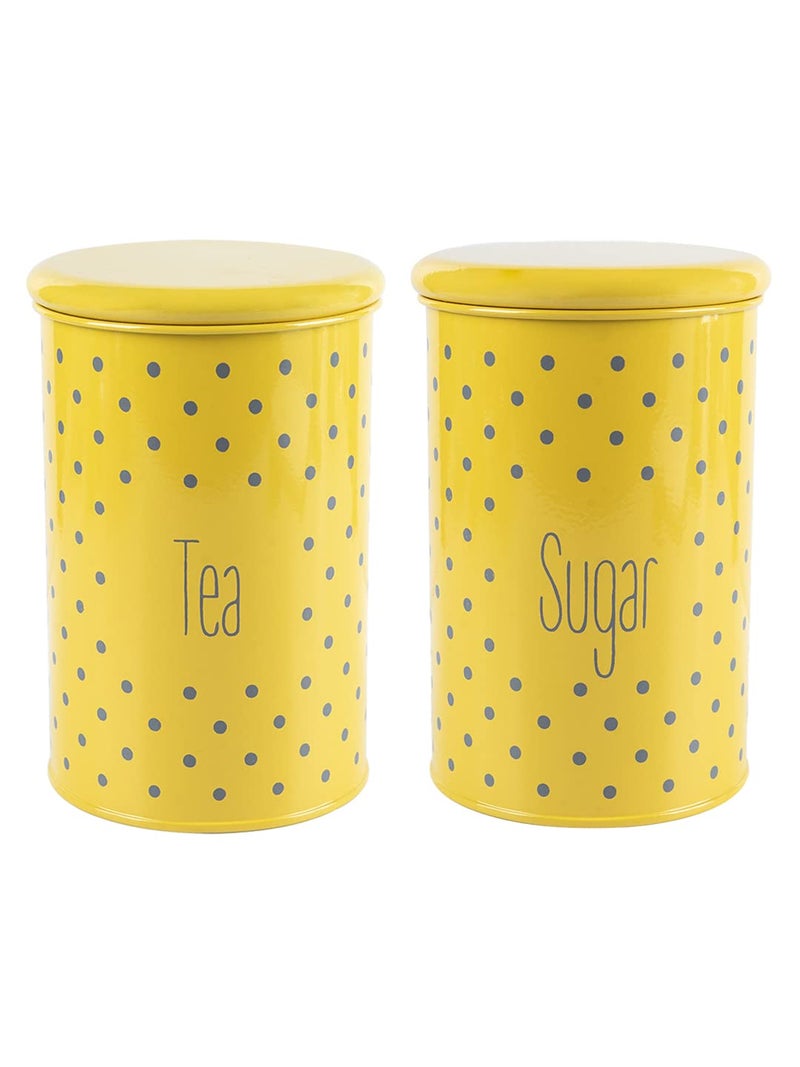 MARKET 99 Glossy Yellow Mild Steel Tea and Sugar Jar Set of 2 (900ml Each) | Leak-Proof Cylindrical Kitchen Storage Containers for Tea, Sugar and Dry Food | Stylish Food Canister Set of 2 - Image 2