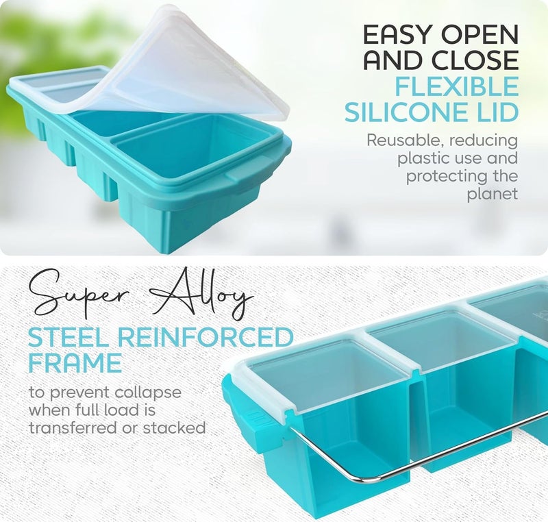 Xomoo Silicone Freezer Tray With Lid - Soup Freezer Container molds - Large Ice Cube Tray- makes 8 perfect 1 cup portions cubes, 1-Pack Freezer Storage Food Soups & Meal Prep - Oven & Dishwasher -Safe - Image 4