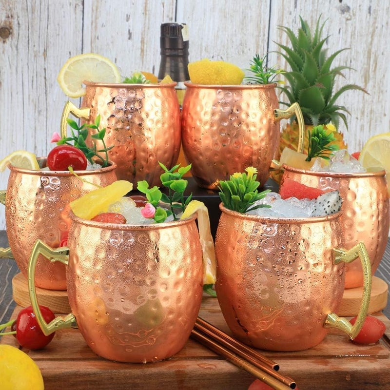 LINALL Moscow Mule Copper Mugs- Set of 6 Copper Plated Stainless Steel Mug 18oz, for Chilled Drinks (6 Pack) - Image 5