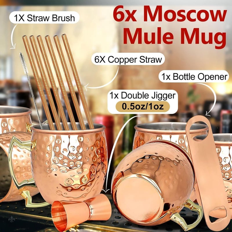 LINALL Moscow Mule Copper Mugs- Set of 6 Copper Plated Stainless Steel Mug 18oz, for Chilled Drinks (6 Pack) - Image 2