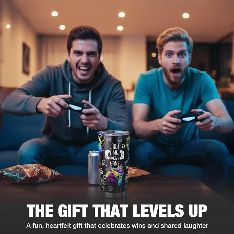 Amutta Gamer Gifts for Men & Boys - Gaming Cup for Teenage Boy, Teen Video Game Accessories, 20oz Insulated Stainless Steel Tumbler Coffee Mug for Dad Husband Boyfriend - Birthday Valentines Easter Christmas - Image 3