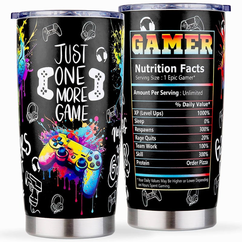 Amutta Gamer Gifts for Men & Boys - Gaming Cup for Teenage Boy, Teen Video Game Accessories, 20oz Insulated Stainless Steel Tumbler Coffee Mug for Dad Husband Boyfriend - Birthday Valentines Easter Christmas - Image 1