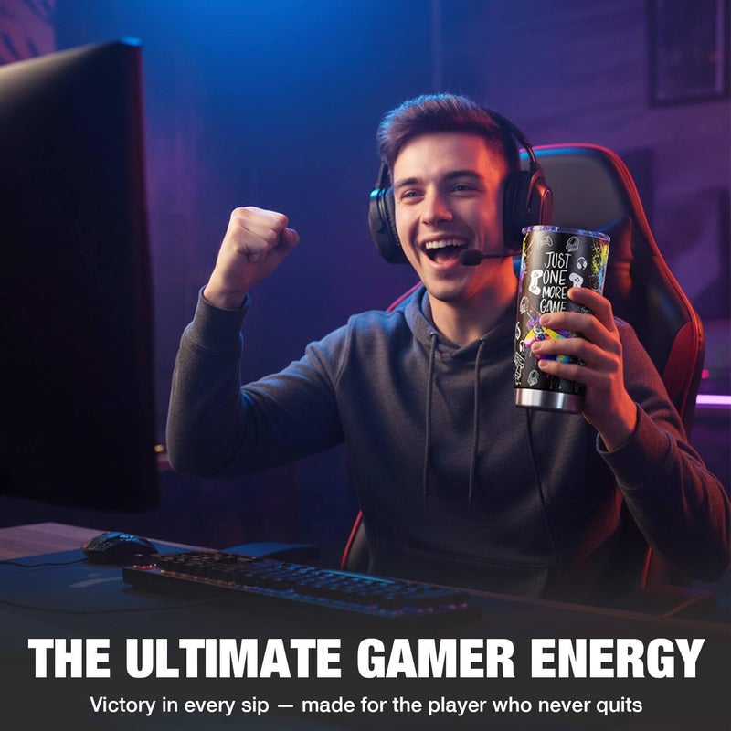 Amutta Gamer Gifts for Men & Boys - Gaming Cup for Teenage Boy, Teen Video Game Accessories, 20oz Insulated Stainless Steel Tumbler Coffee Mug for Dad Husband Boyfriend - Birthday Valentines Easter Christmas - Image 2