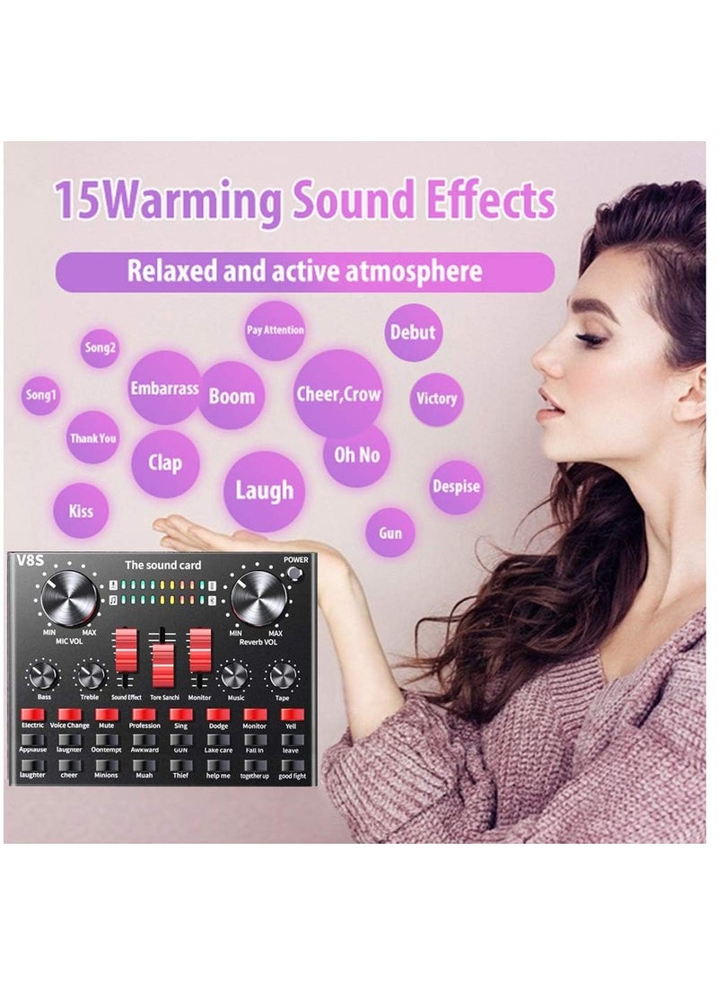 BM800 Condenser Microphone Bundle, Podcast Kit with Streaming Microphone, Live Sound Card, Adjustable Mic Stand, Metal Shock Mount and Double-Layer Pop Filter for Studio Recording & Broadcasting