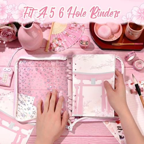 Pineraap 100 Sheets Japanese A5 Planner Inserts - 120GSM Thick Cherry Blossom Refill Paper for A5 6-Ring Binder, Sushi Cranes Fans Temples 6 Hole Loose Leaf Sheets for Journal Diary Notebook Budget Planning - Image 3