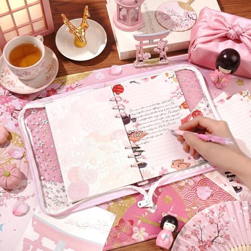 Pineraap 100 Sheets Japanese A5 Planner Inserts - 120GSM Thick Cherry Blossom Refill Paper for A5 6-Ring Binder, Sushi Cranes Fans Temples 6 Hole Loose Leaf Sheets for Journal Diary Notebook Budget Planning - Image 4