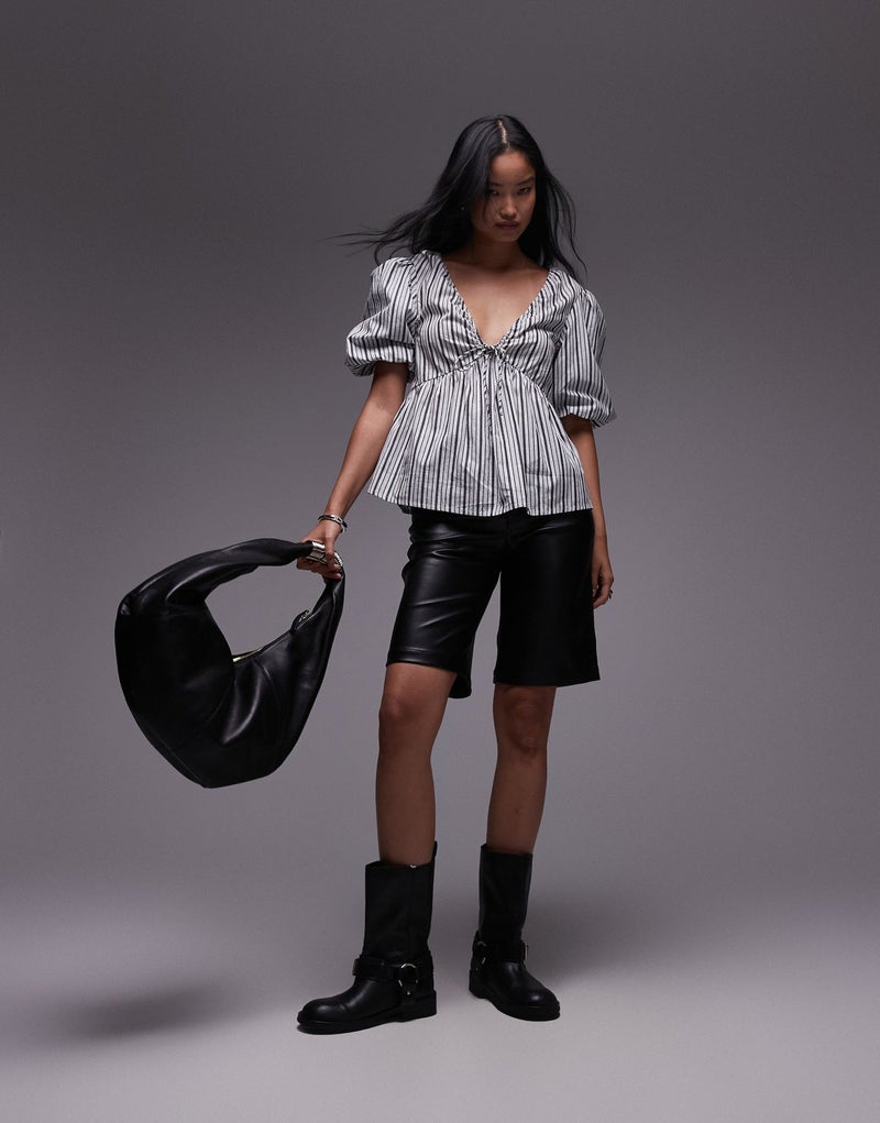 TOPSHOP Poplin Puff Sleeve Top - Image 4