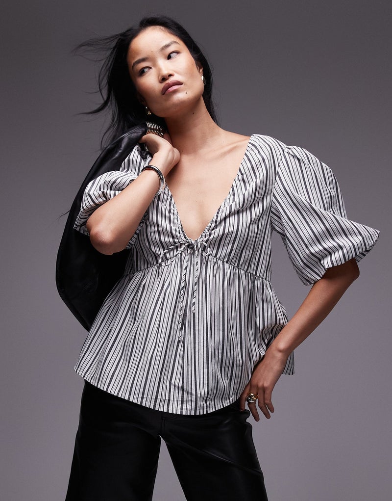 TOPSHOP Poplin Puff Sleeve Top - Image 1