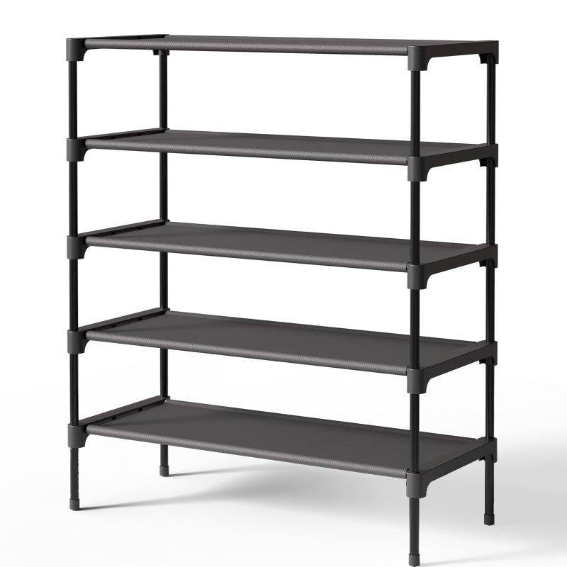Kitsure Shoe Rack - Non-Woven Shoe Rack Shelf, Shoe Organizer for Closet, Entryway, Garage & Corridor, Stackable Shoe Shelves, 27.5" Wide - 5 Tier, Black - Image 1