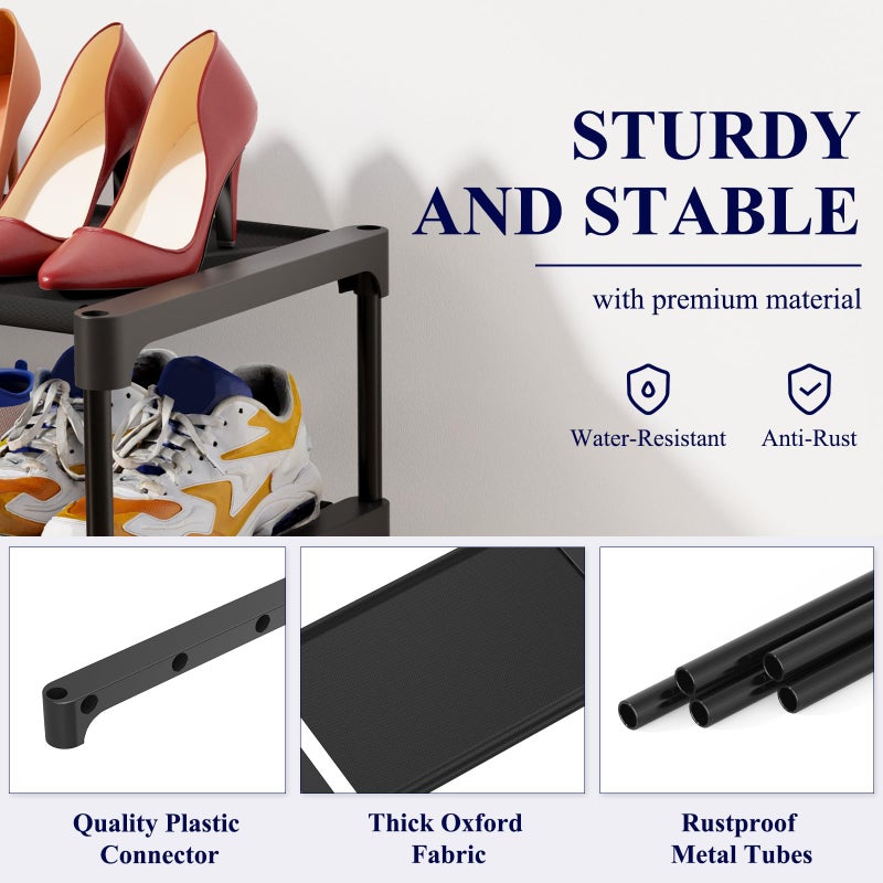 Kitsure Shoe Rack - Non-Woven Shoe Rack Shelf, Shoe Organizer for Closet, Entryway, Garage & Corridor, Stackable Shoe Shelves, 27.5" Wide - 5 Tier, Black - Image 3
