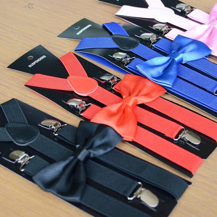 Kids Adult Solid Black Suspenders Bowtie Set Peacock Green Adult Set Peacock Green Adult Set