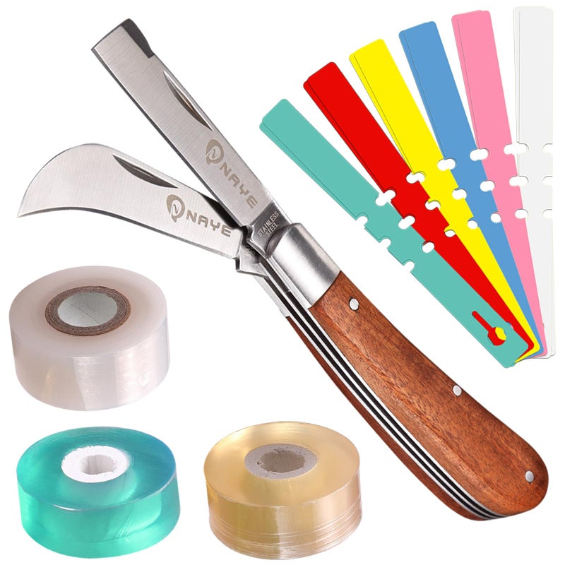 NAYE Grafting Gardening Knife,2-5/8" Curved Straight Blades Garden Knife for Budding Pruning,with Grafting Tape Plant Labels/Tree Tags - Image 1