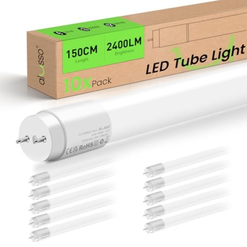 أنبوب LED 150 سم 6000 كلفن أبيض بارد T8 2400LM 24 وات يستبدل أنبوب الفلورسنت LED 48 وات أنبوب G13 يتضمن بداية، مصباح أنبوبي بزاوية شعاع 210 درجة، حزمة من 10 - Image 1
