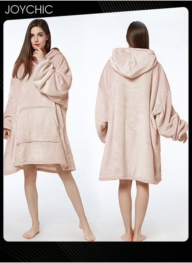 Joychic Solid Color Women Autumn and Winter Flannel Thickened Cold-proof Warm Hooded Pajamas Long-sleeved Comfortable Sleep Robe with Front Pockets One Size  - Image 1