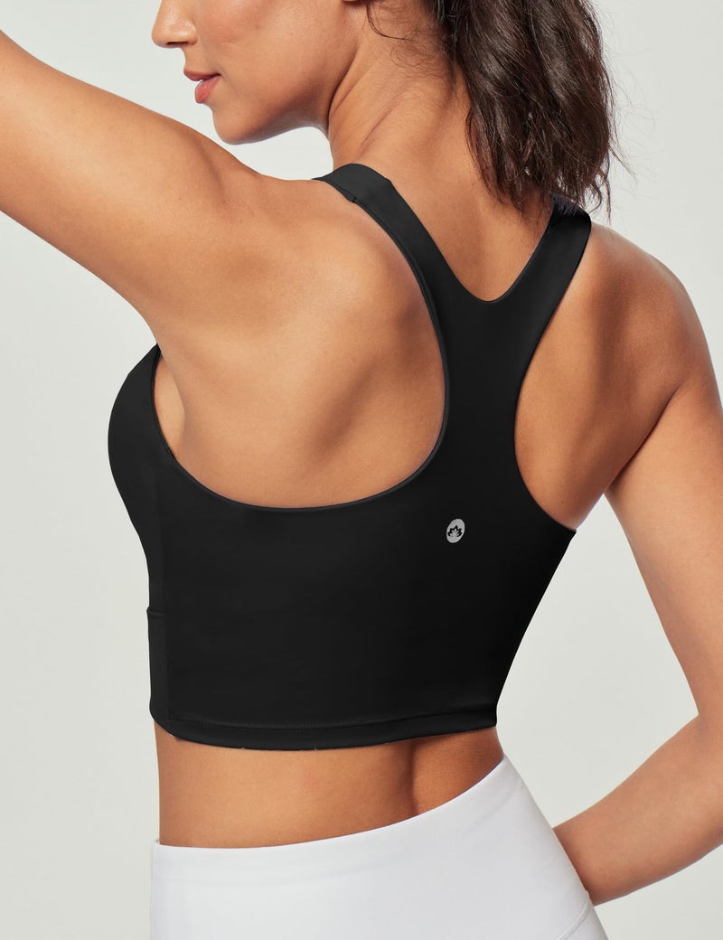 Heathyoga Longline Sports Bras for Women High Neck Tank Tops with Built in Bras Workout Tops for Women Racerback Yoga Bra Black - Image 2