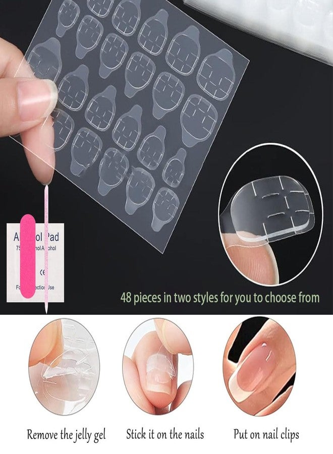 FFZDENA 2 Boxes of 48 Pieces Press On Nails, Fake Nails for Women Moon Star Black Gradient Design, Nail Extensions Kit With 8 Tools, Easy to Apply for Party Wedding Special Occasion - Image 3