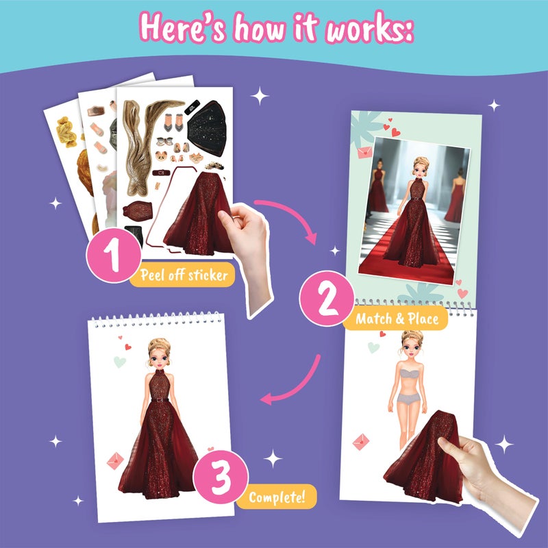 BSCOOL Sticker Dress Up Fashion Runway - Sticker Activity Book for Kids. Learn Girls Fashion Design with Stickers and Guides for Kids 5 and up. Little Designer Creativity Book - Image 2