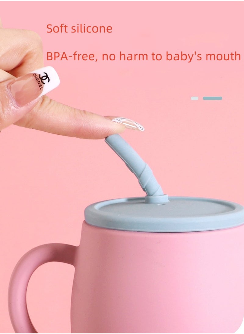Generic - Children's Anti-Fall And High Temperature Resistant Silicone Cup Beige Straw Cup Lid 280ML - Image 1