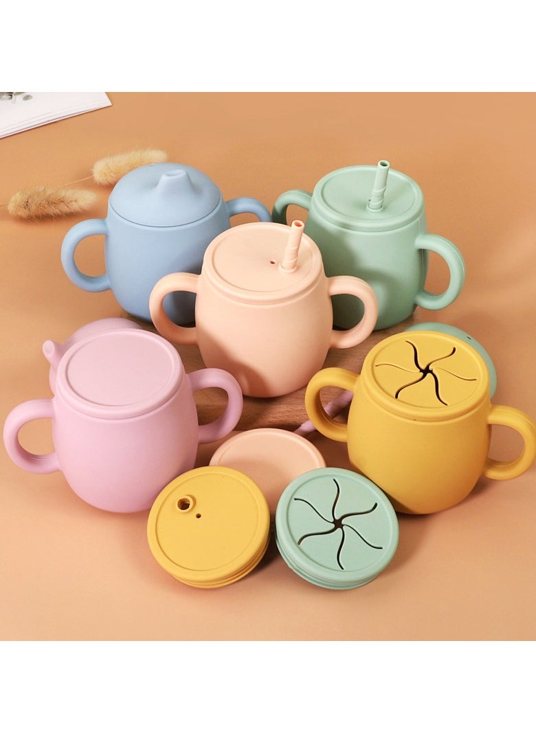 Generic - Children's Anti-Fall And High Temperature Resistant Silicone Cup Beige Straw Cup Lid 280ML - Image 1