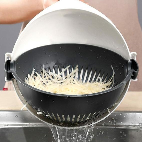 Fitaza Fitaza 9 in 1 MultiFunctional Vegetable Cutter Grater Slicer Peeler with Wet Rotating Drain Basket Strainer for Kitchen Vegetable CutterChopper Strainer Folding Basket Drainer  - Image 3