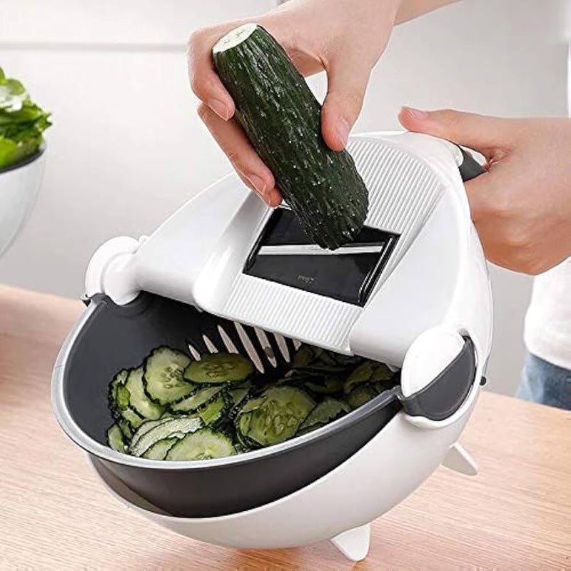 Fitaza Fitaza 9 in 1 MultiFunctional Vegetable Cutter Grater Slicer Peeler with Wet Rotating Drain Basket Strainer for Kitchen Vegetable CutterChopper Strainer Folding Basket Drainer  - Image 2