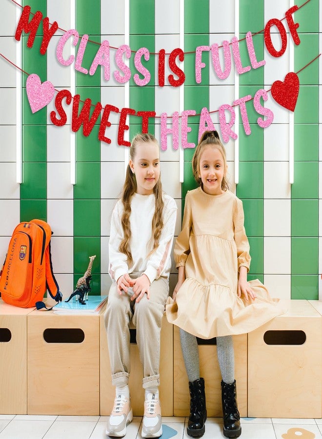 PTFNY Glittery My Class is Full of Sweethearts Banner Happy Valentine's Day Banner School Classroom Valentines Day Decorations for Student School Class Teacher Valentines Day Decorations Supplies - Image 4
