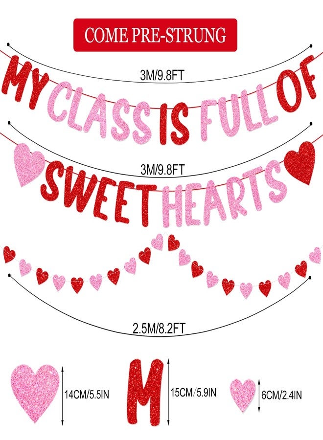 PTFNY Glittery My Class is Full of Sweethearts Banner Happy Valentine's Day Banner School Classroom Valentines Day Decorations for Student School Class Teacher Valentines Day Decorations Supplies - Image 2