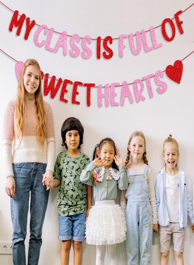 PTFNY Glittery My Class is Full of Sweethearts Banner Happy Valentine's Day Banner School Classroom Valentines Day Decorations for Student School Class Teacher Valentines Day Decorations Supplies - Image 5