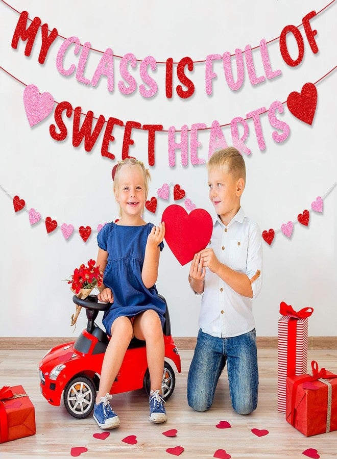 PTFNY Glittery My Class is Full of Sweethearts Banner Happy Valentine's Day Banner School Classroom Valentines Day Decorations for Student School Class Teacher Valentines Day Decorations Supplies - Image 3