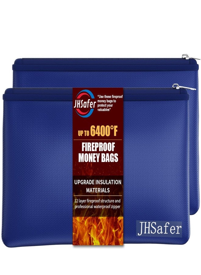 JHSafer 6400℉ Fireproof and Waterproof Money Bags 2pcs with Zipper,11''x6.3'' Fireproof Cash Bag with Zipper,Fireproof Wallet Envelope Safe Pouch Fireproof Bags for Cash Passports Keys Jewellery (Blue) - Image 1