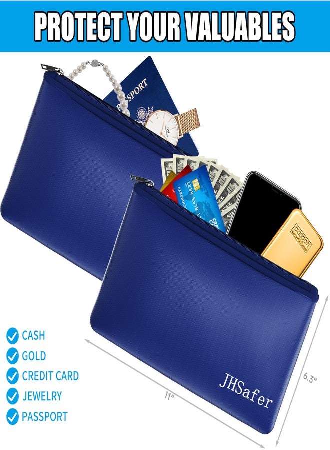 JHSafer 6400℉ Fireproof and Waterproof Money Bags 2pcs with Zipper,11''x6.3'' Fireproof Cash Bag with Zipper,Fireproof Wallet Envelope Safe Pouch Fireproof Bags for Cash Passports Keys Jewellery (Blue) - Image 2