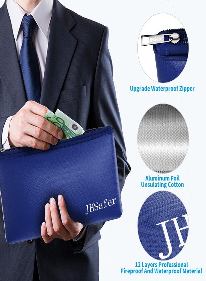 JHSafer 6400℉ Fireproof and Waterproof Money Bags 2pcs with Zipper,11''x6.3'' Fireproof Cash Bag with Zipper,Fireproof Wallet Envelope Safe Pouch Fireproof Bags for Cash Passports Keys Jewellery (Blue) - Image 4