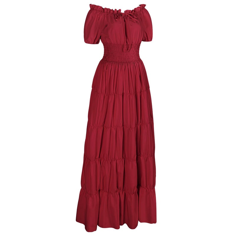 HSDOU 5 Pcs Renaissance Medieval Costume Dress Women Fairy Dress Peasant Cottagecore Dress 1700s Victorian Fantasy Fairy Costume(Z3768RD,L) - Image 3