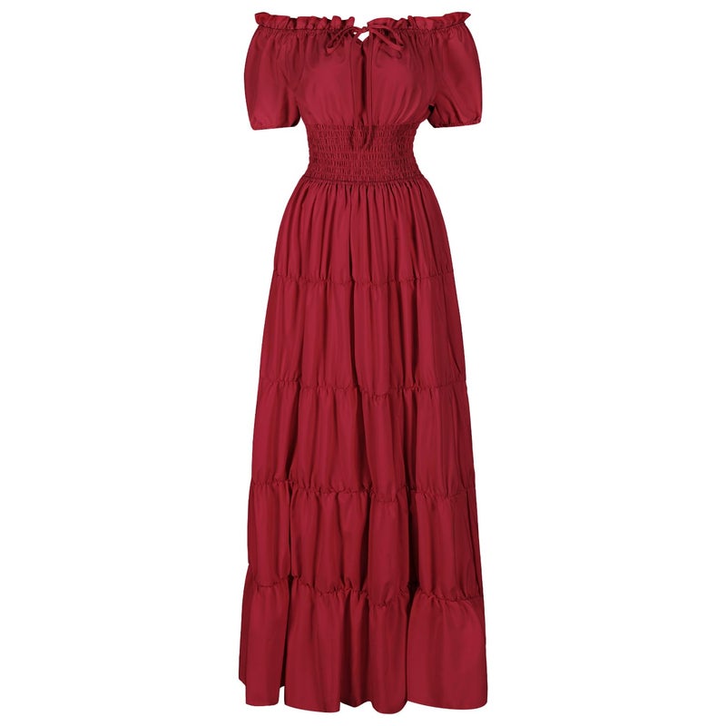 HSDOU 5 Pcs Renaissance Medieval Costume Dress Women Fairy Dress Peasant Cottagecore Dress 1700s Victorian Fantasy Fairy Costume(Z3768RD,L) - Image 2