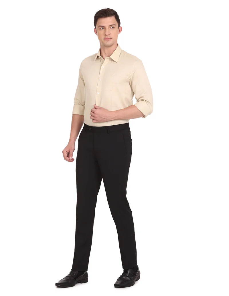 Arrow Beige Patch Pocket Windowpane Check Cotton Shirt for Men | Best Price UAE