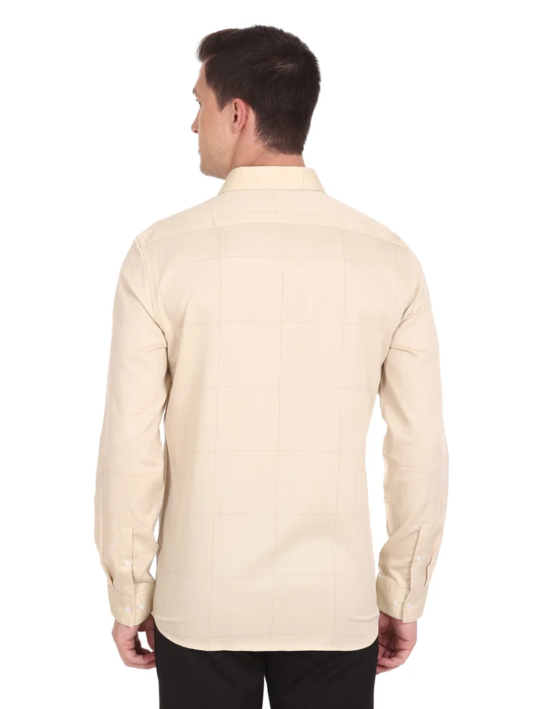 Arrow Beige Patch Pocket Windowpane Check Cotton Shirt for Men | Best Price UAE
