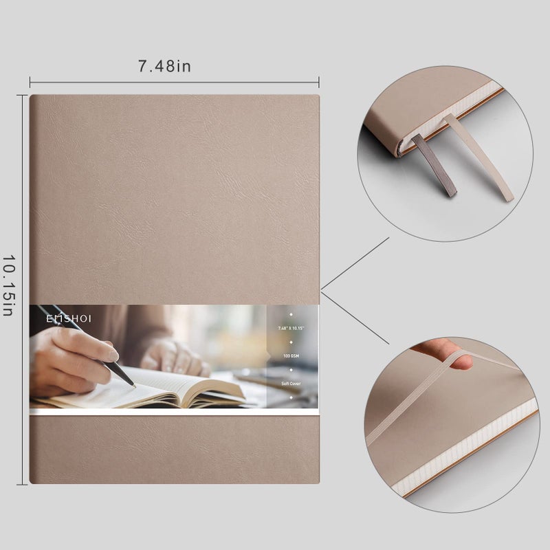 Emshoi College Ruled Composition Notebook - Large B5 Notebook Lined Journal Leather With Free Sticky Notes  204 Numbered Pages 100Gsm Thick Lined Paper  Softcover  7.5 ""X10 ""-Khaki - Image 4
