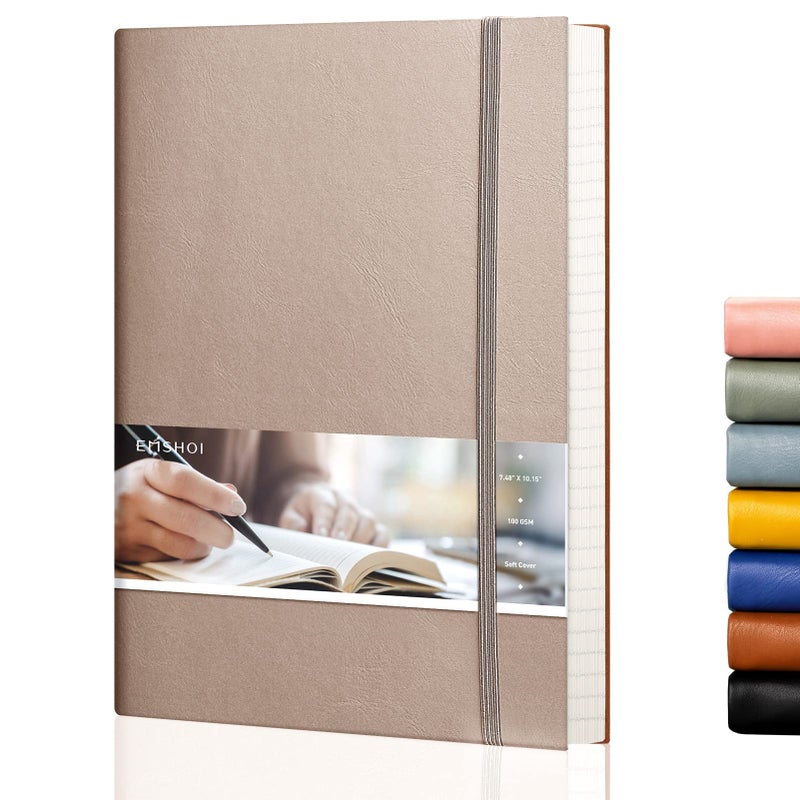 Emshoi College Ruled Composition Notebook - Large B5 Notebook Lined Journal Leather With Free Sticky Notes  204 Numbered Pages 100Gsm Thick Lined Paper  Softcover  7.5 ""X10 ""-Khaki - Image 1