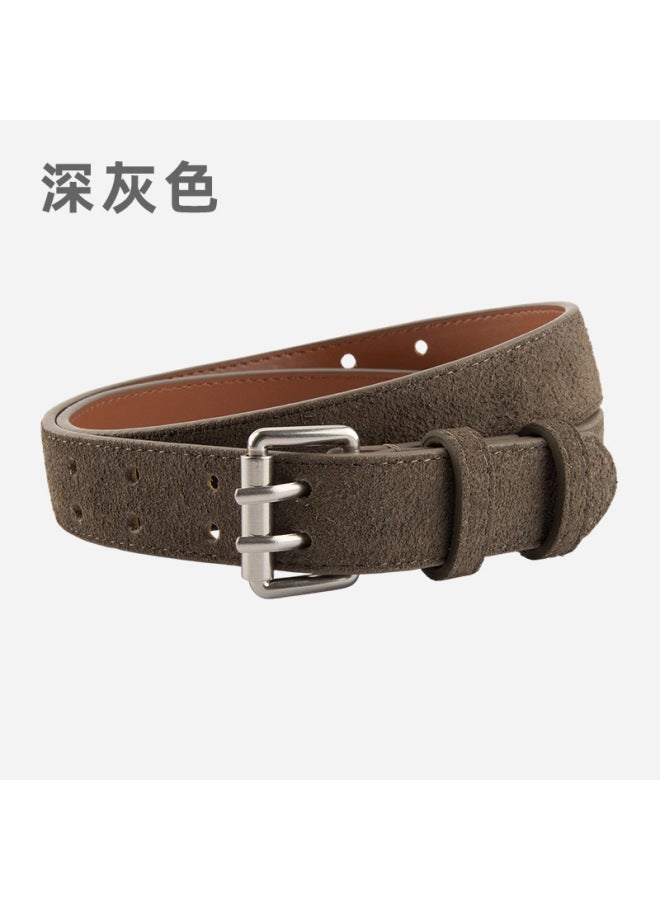 Frosted Suede Women's Style Belt Double Row Holes Versatile Jeans Decorative Suit Waist Genuine Leather Belt For Women