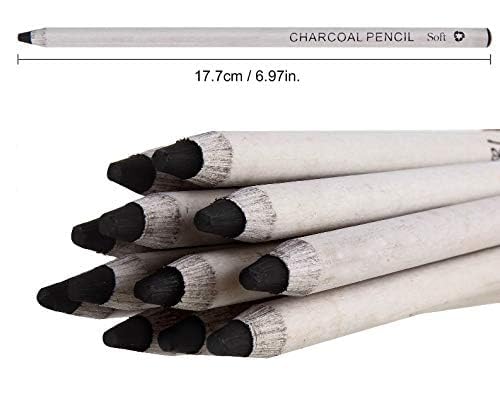 ART RANGER Art Ranger Art Charcoal Pencils Dark Black Soft Tender Pencils (Pack of 12 Pencils) (with Paper Stumps & Kneadable Eraser)  - Image 2