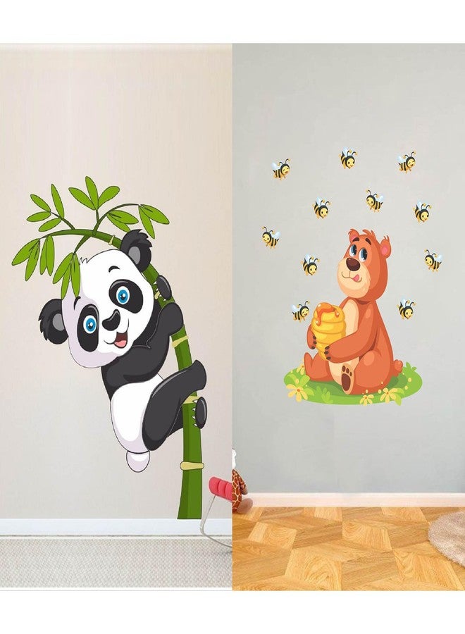 WALLBOOK Set of 2 Wall Stickers Baby Panda | Bear with Honey for Home, Hall, Bedroom, Livingroom & Kitchen - Image 1