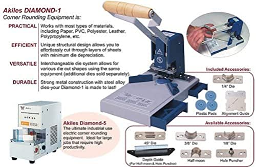 Akiles AD1 Model Diamond-1 Manual Corner Rounding Equipment, 0.4" Maximum Capacity, 1/4" Dies, Waste Backset, L Guide, Plastic Pads, Radius Alignment Guide, Work with All Standard Materials - Image 4