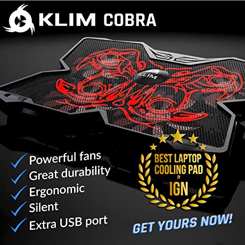 KLIM Wind Laptop Cooling Pad - More Than 500,000 Units Sold - New - Powerful Rapid Action Laptop Cooler - Laptop Stand with 4 Cooling Fans - 2 USB Ports - PC Mac PS5 PS4 Xbox One - Cobra Red - Image 2