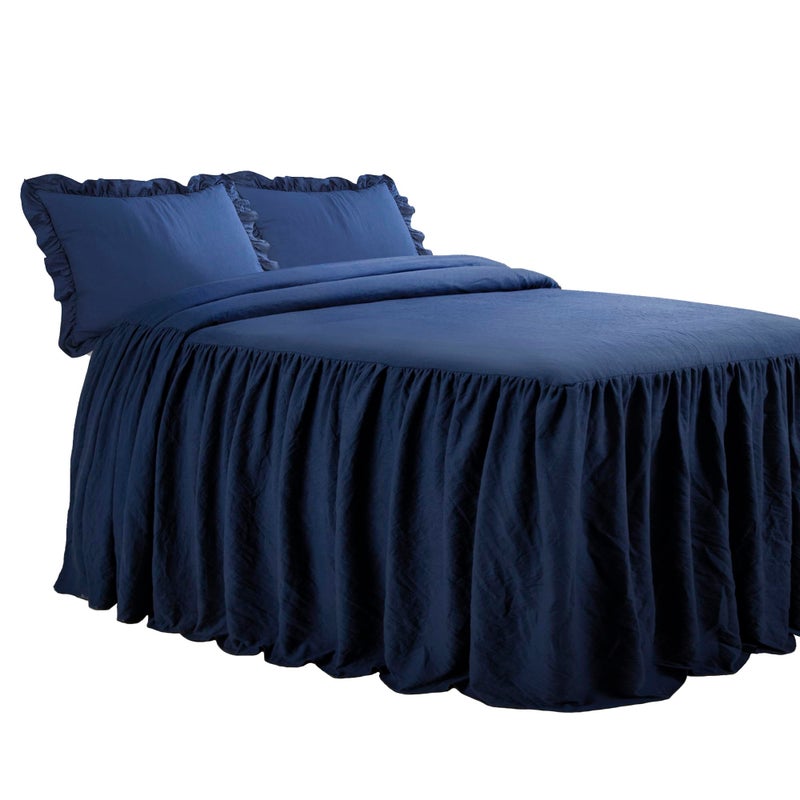 Lush Decor Ruffle Skirt Bedspread Set - 3-Piece Luxurious Farmhouse Bedding - Elegant Ruffle Detail - Timeless Style - Soft Lightweight Sheets - Queen, Navy - Image 4