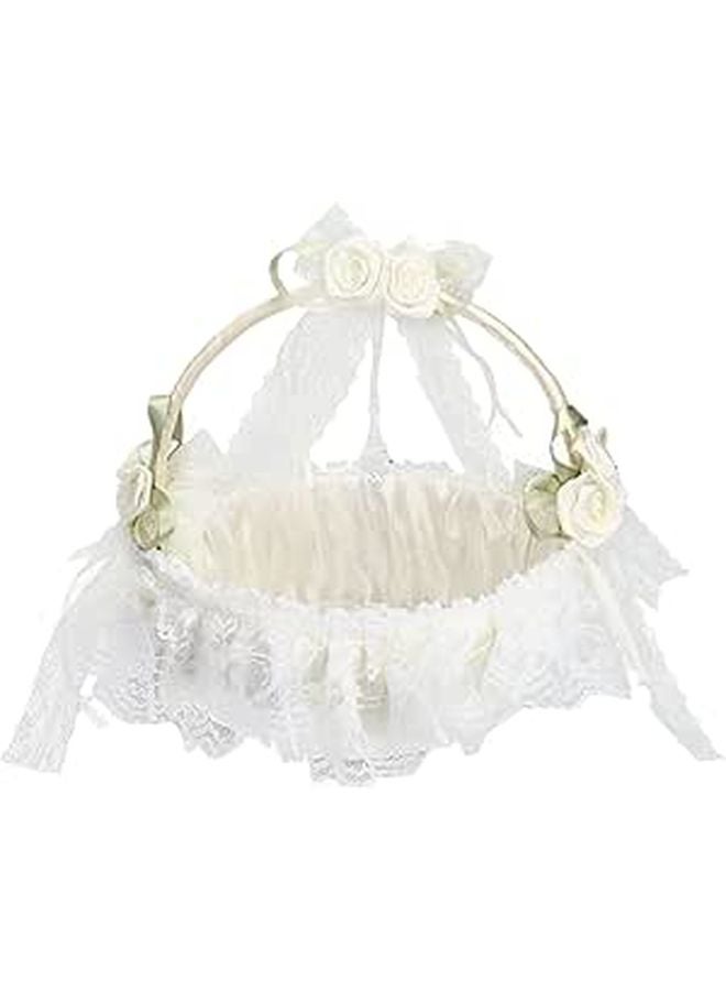 White Flower Basket With Lace Edge 7 1oz Lightweight Petal Holder Wedding Photography Prop Flower Girl Accessory - Image 1