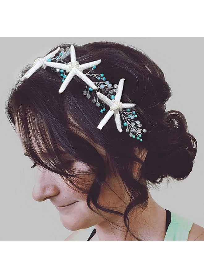 EASEDAILY Asedaily Starfish Bride Wedding Hair Vine Silver Turquoise Bridal Headpieces Rhinestone Headband Beach Hair Accessories For Women And Girls - Image 1
