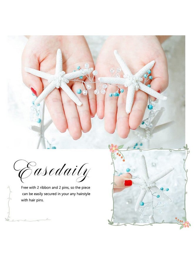 EASEDAILY Asedaily Starfish Bride Wedding Hair Vine Silver Turquoise Bridal Headpieces Rhinestone Headband Beach Hair Accessories For Women And Girls - Image 3