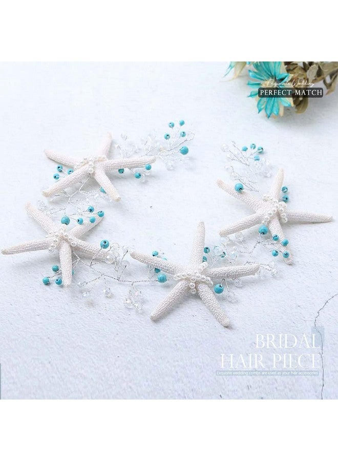 EASEDAILY Asedaily Starfish Bride Wedding Hair Vine Silver Turquoise Bridal Headpieces Rhinestone Headband Beach Hair Accessories For Women And Girls - Image 4