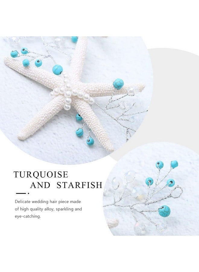 EASEDAILY Asedaily Starfish Bride Wedding Hair Vine Silver Turquoise Bridal Headpieces Rhinestone Headband Beach Hair Accessories For Women And Girls - Image 5